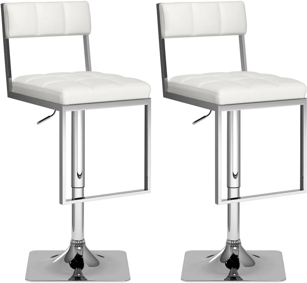 Chez White and Chrome Adjustable Bar Stool, Set of 2