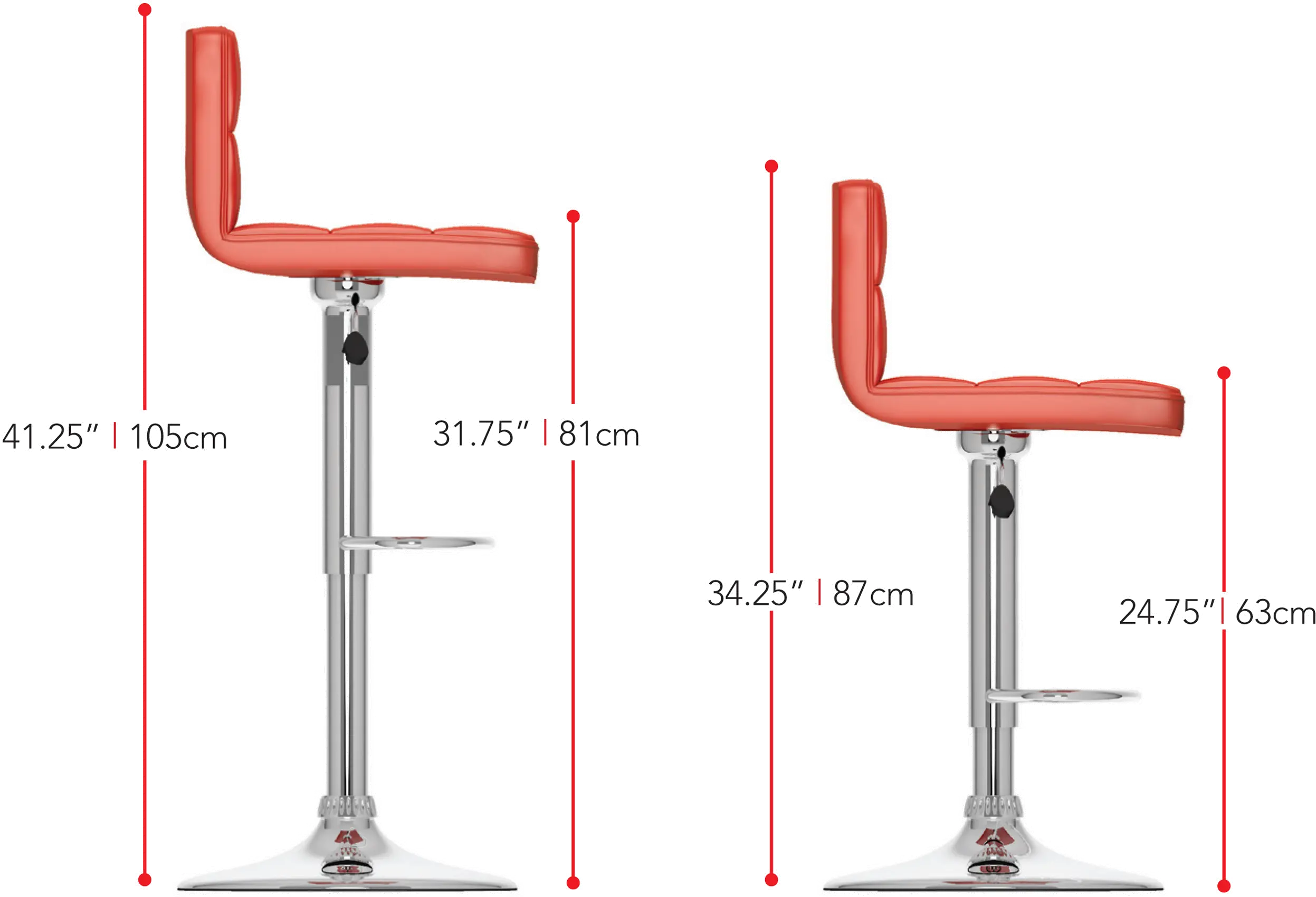 Carson Red Adjustable Bar Stool, Set of 2