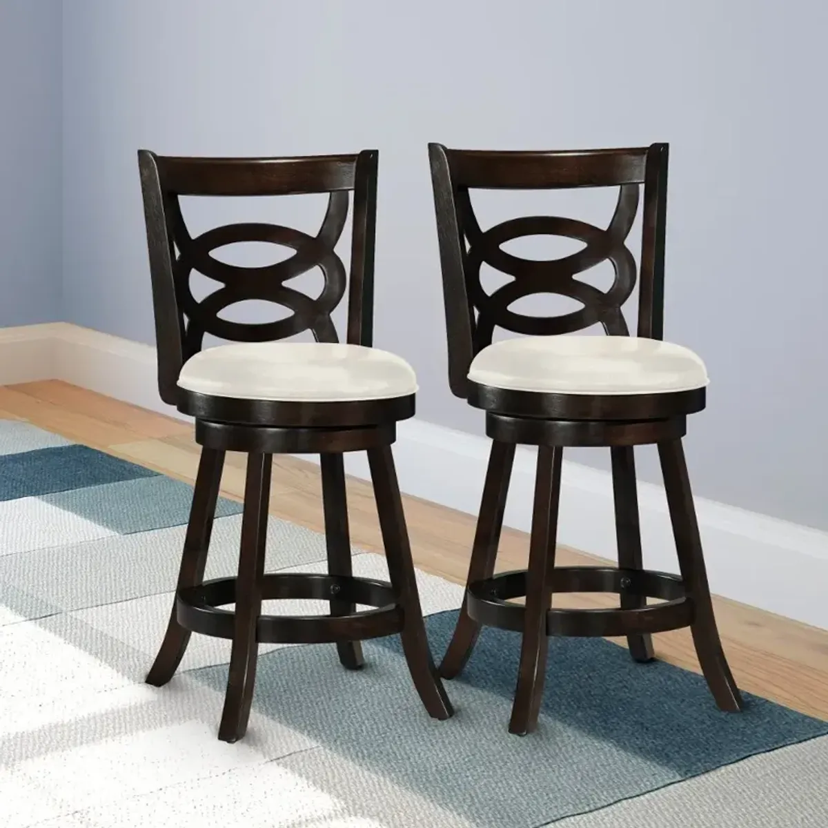 Woodgrove Dark Brown and White Counter Height Stool, Set of 2