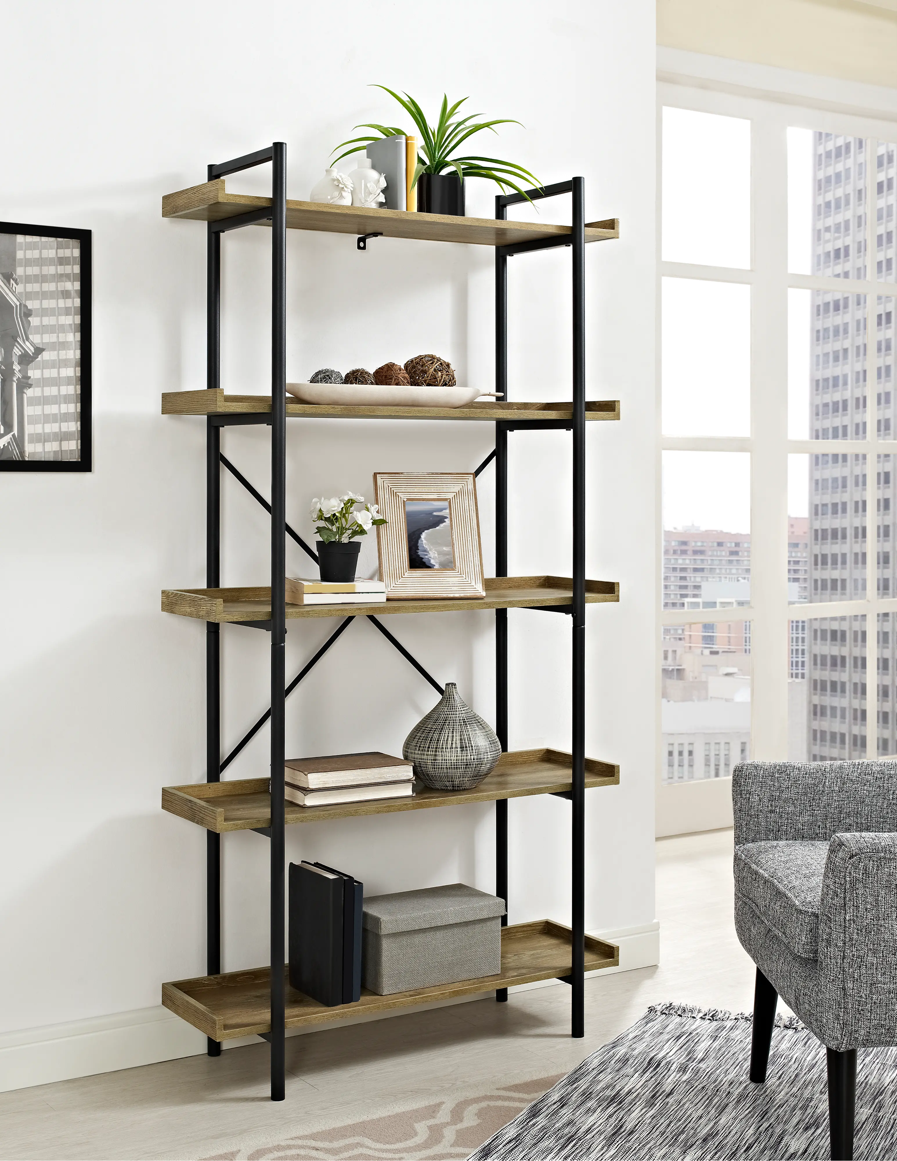 Barnwood 5-Shelf Bookshelf - Walker Edison