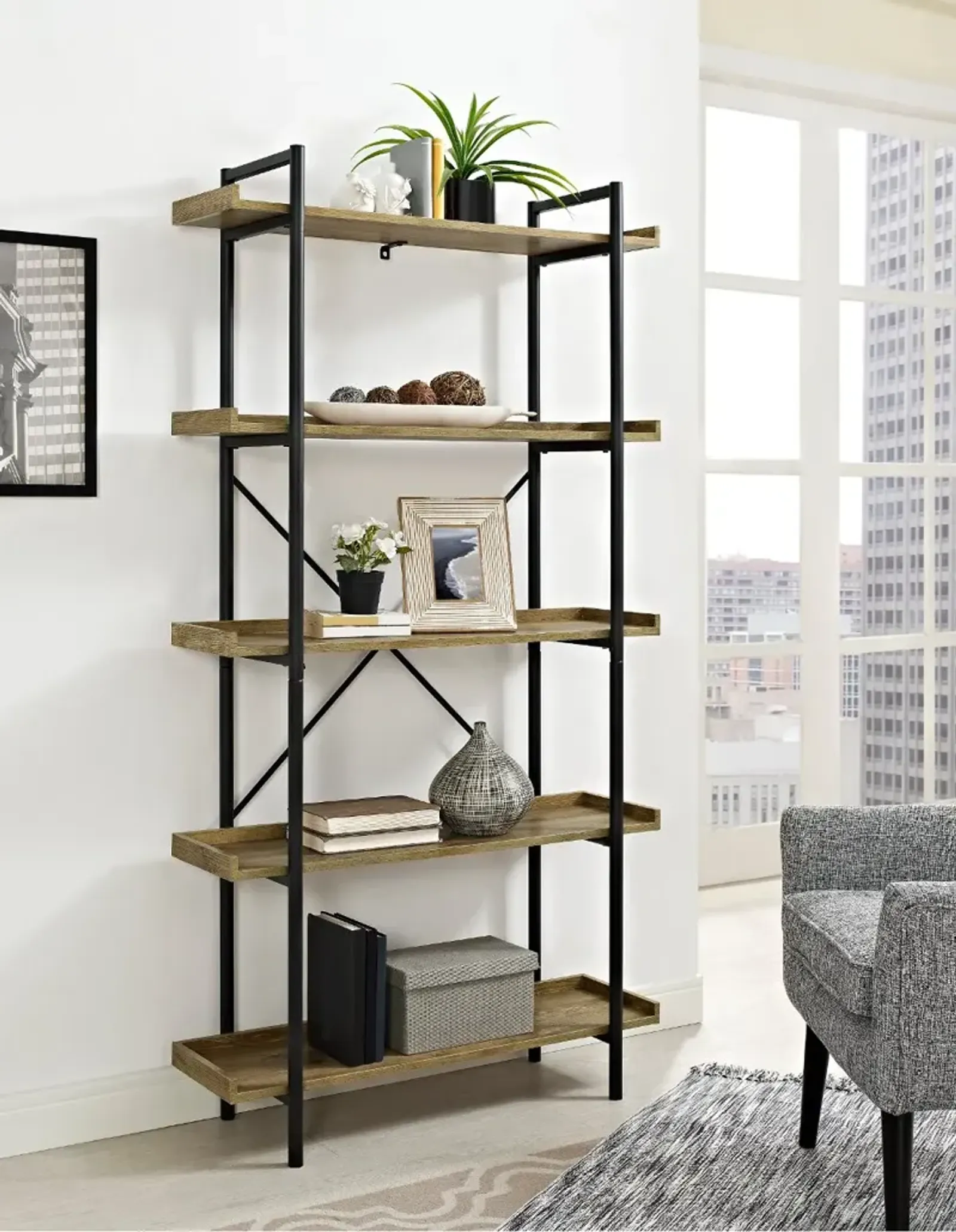 Barnwood 5-Shelf Bookshelf - Walker Edison