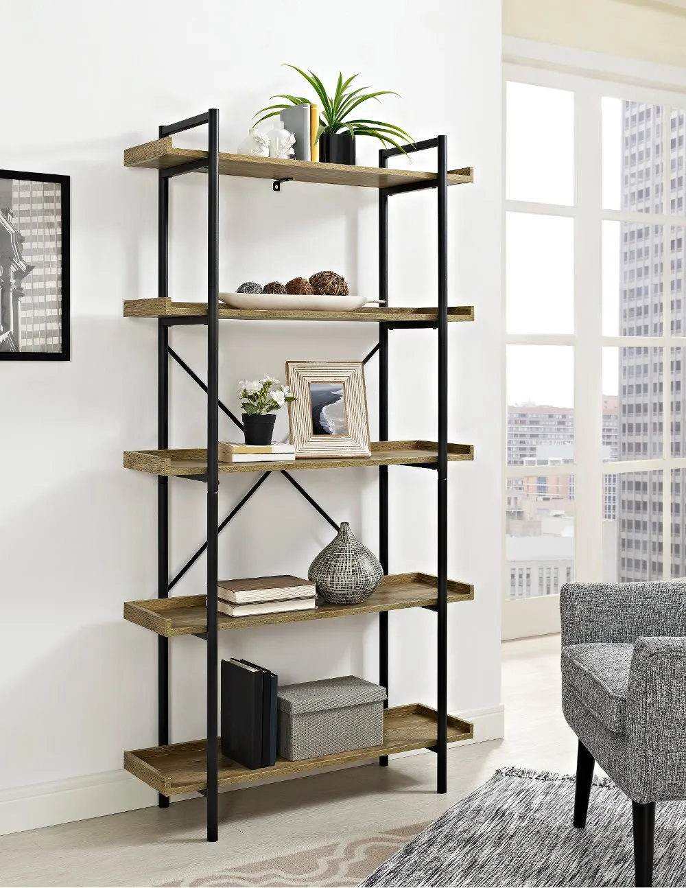 Barnwood 5-Shelf Bookshelf - Walker Edison