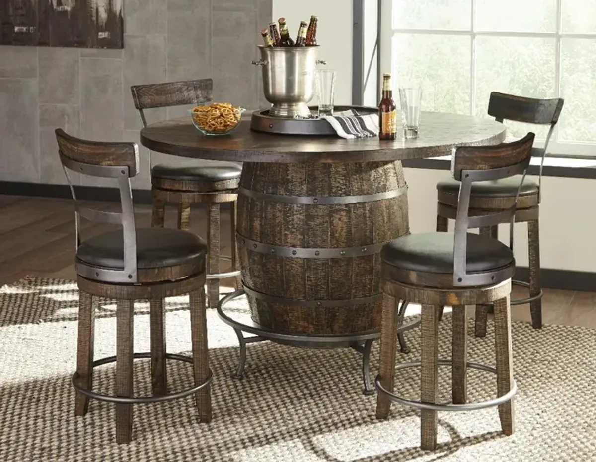 Barrel Tobacco Brown 5 Piece Counter Height Dining Set