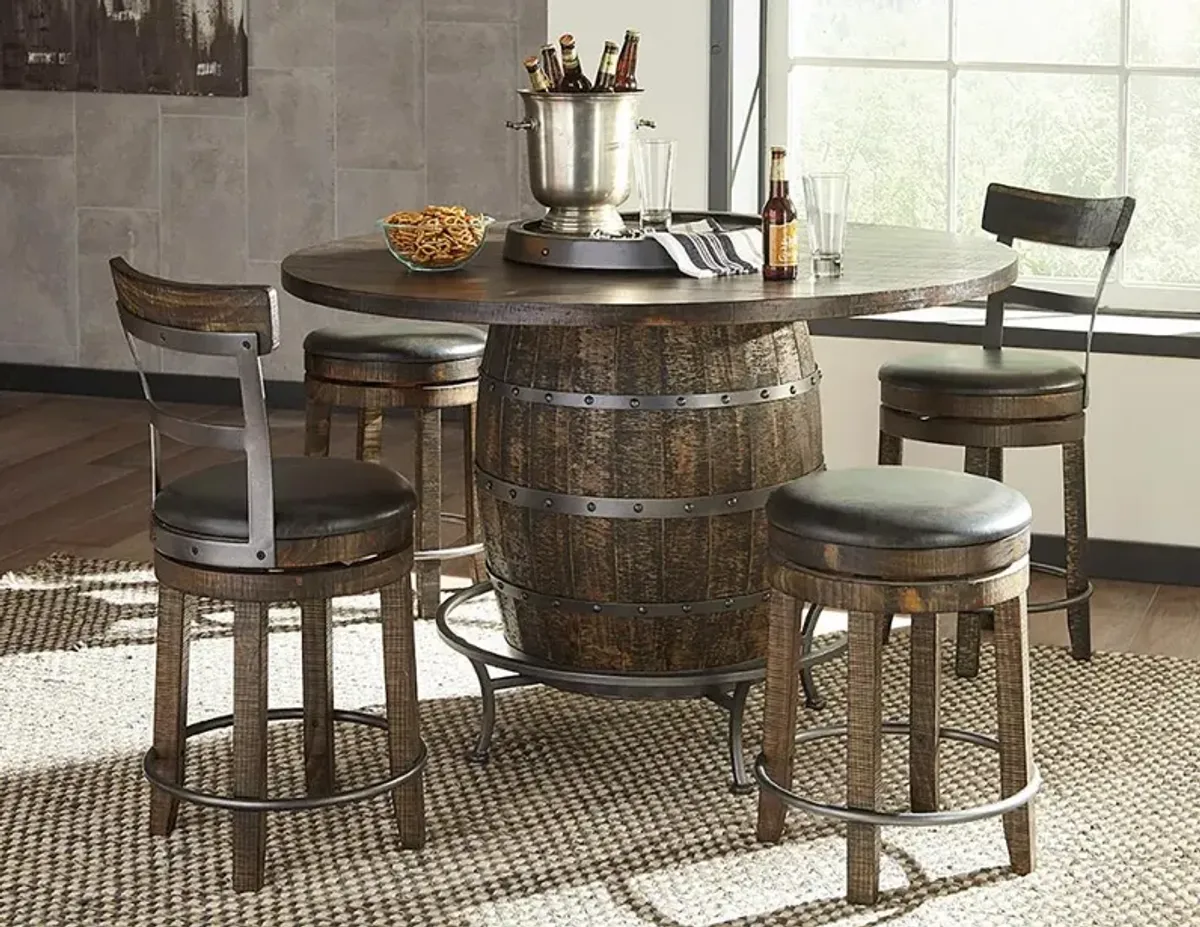 Barrel Tobacco Brown 5 Piece Counter Height Dining Set