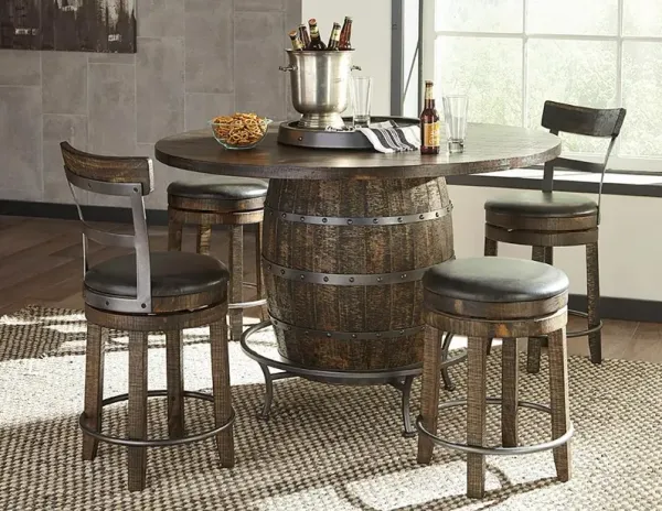 Barrel Tobacco Brown 5 Piece Counter Height Dining Set