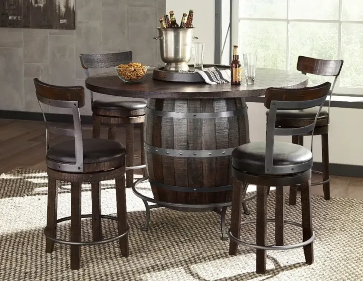 Barrel Tobacco Brown 5 Piece Counter Height Dining Set