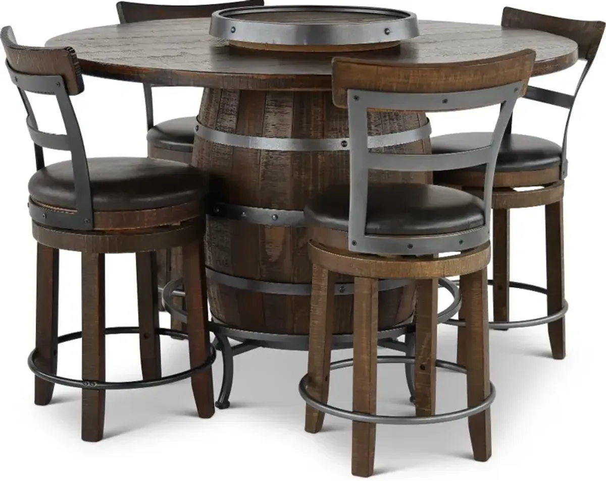 Barrel Tobacco Brown 5 Piece Counter Height Dining Set