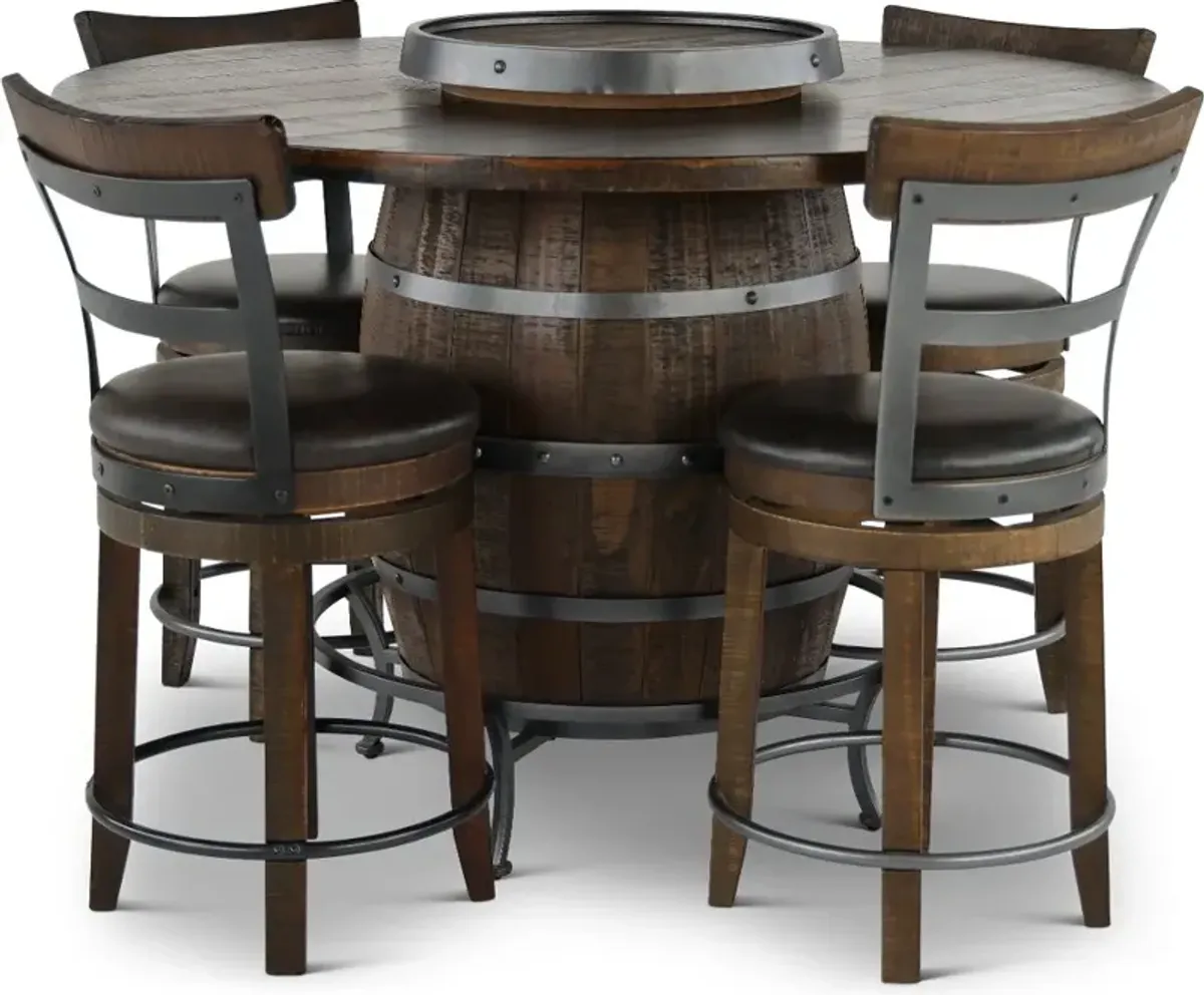 Barrel Tobacco Brown 5 Piece Counter Height Dining Set