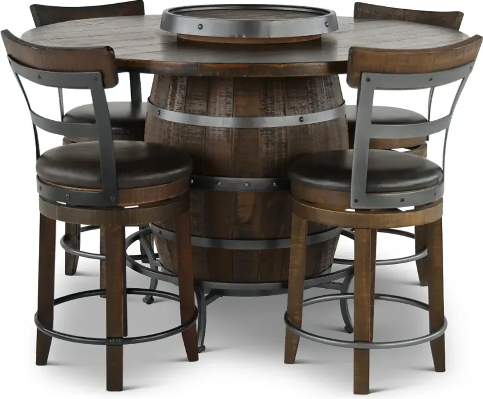 Barrel Tobacco Brown 5 Piece Counter Height Dining Set