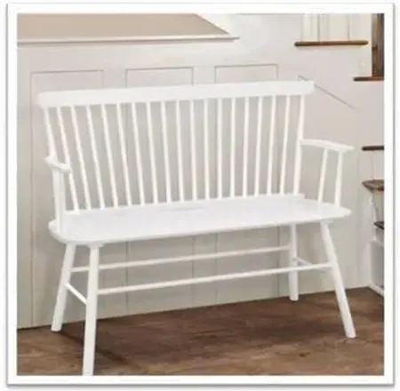 White Spindle Back Bench with Armrests