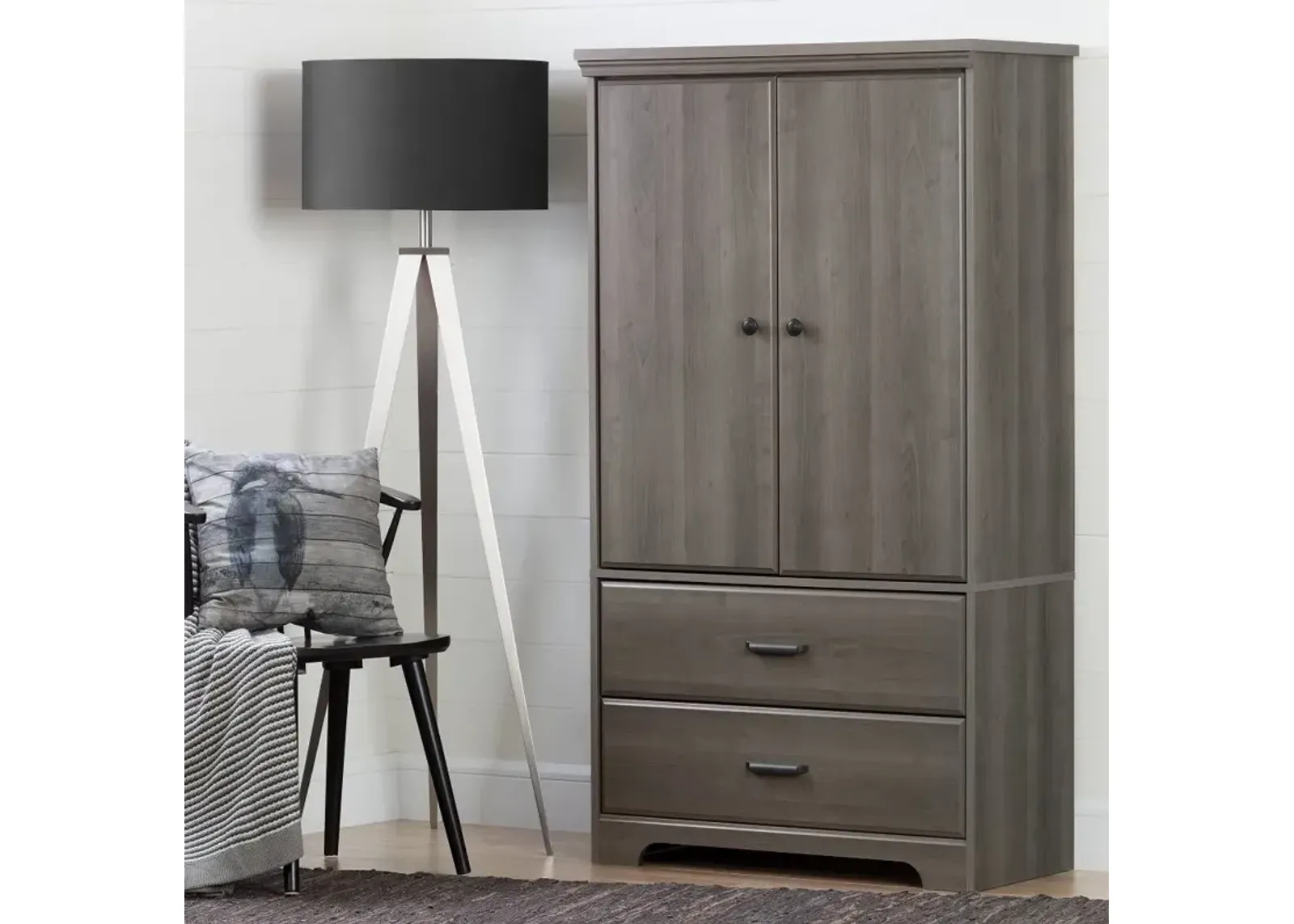 Versa Gray Maple Two-Door Armoire with Drawers - South Shore