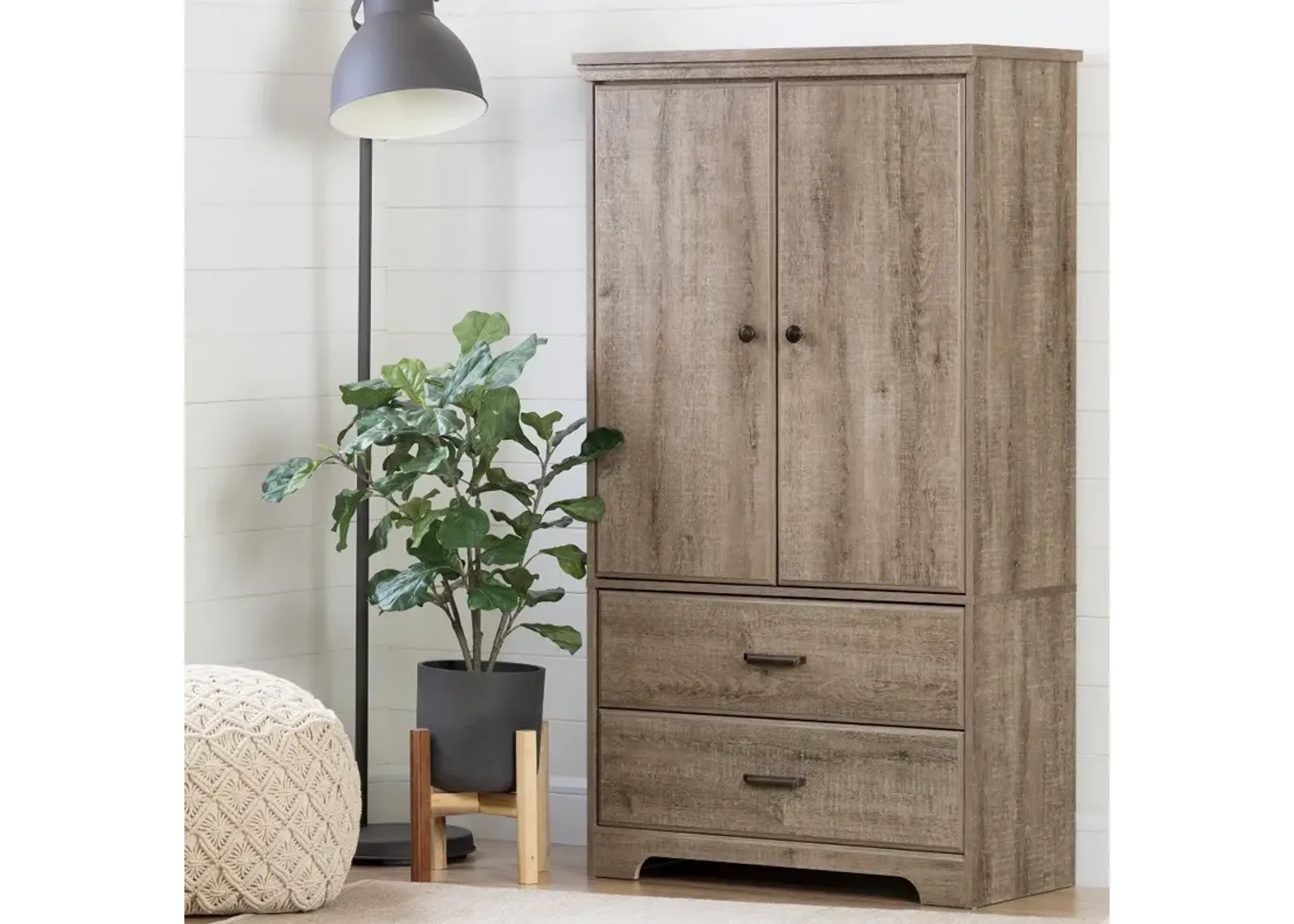 Versa Weathered Oak Two-Door Armoire with Drawers - South Shore