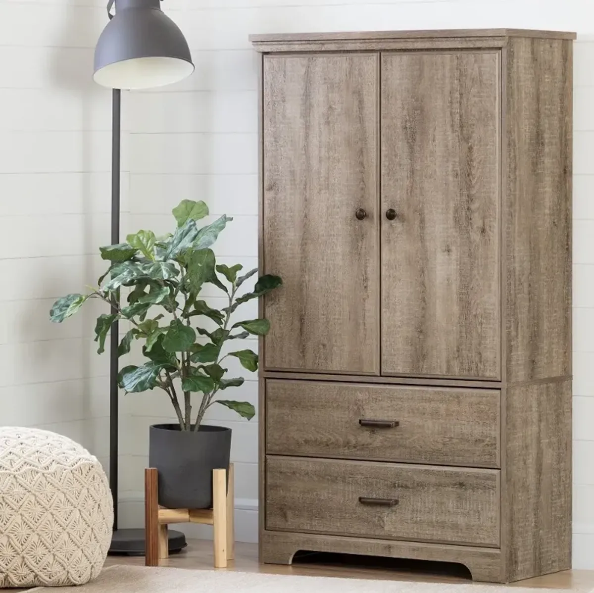 Versa Weathered Oak Two-Door Armoire with Drawers - South Shore