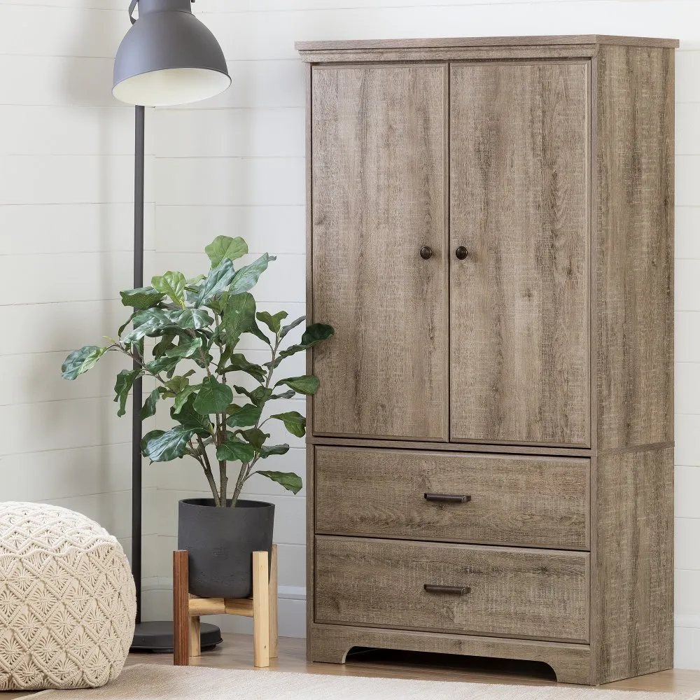 Versa Weathered Oak Two-Door Armoire with Drawers - South Shore