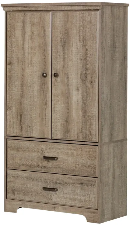 Versa Weathered Oak Two-Door Armoire with Drawers - South Shore