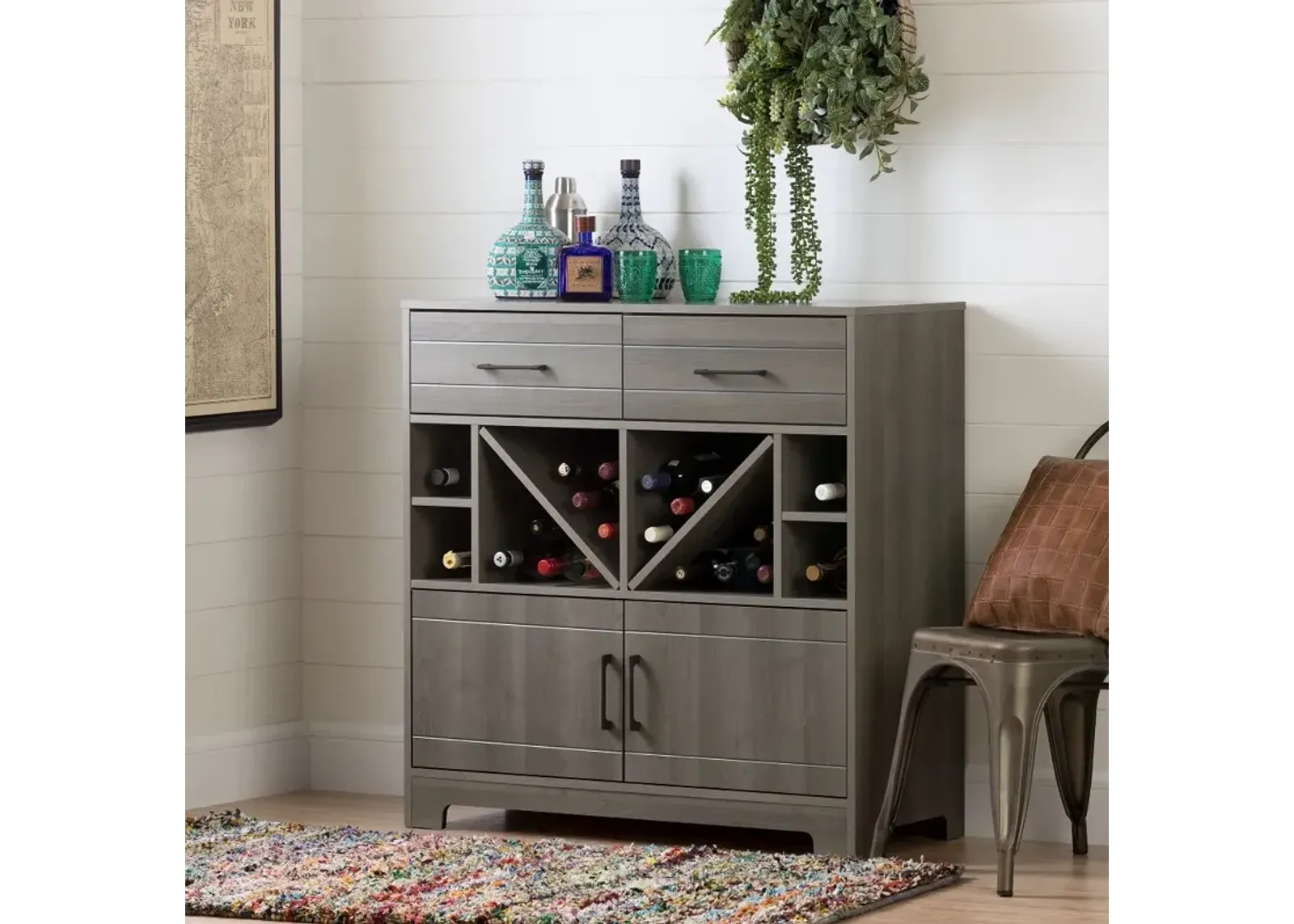 Vietti Bar Cabinet with Bottle Storage and Drawers - South Shore