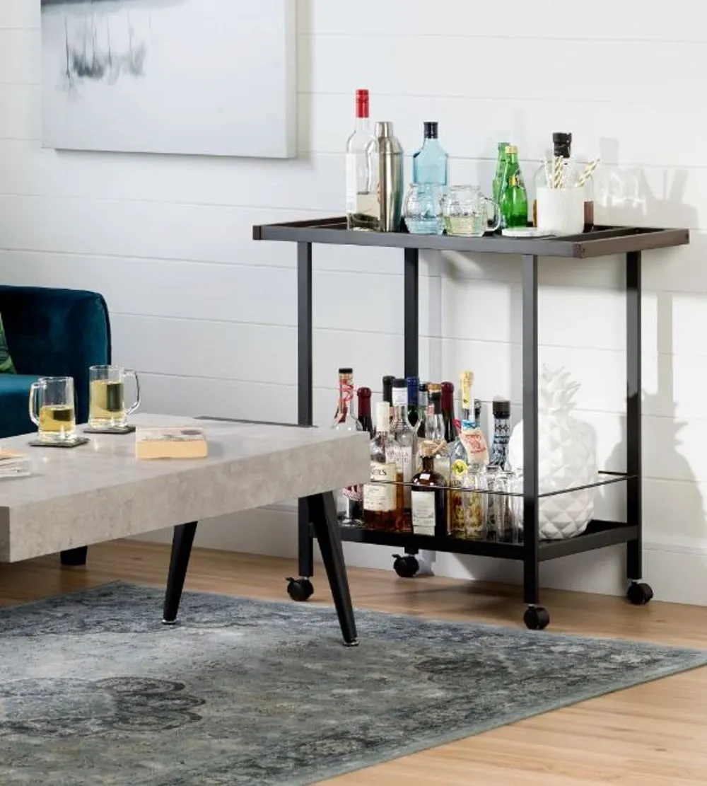 City Life Black Metal Bar Cart on Wheels - South Shore