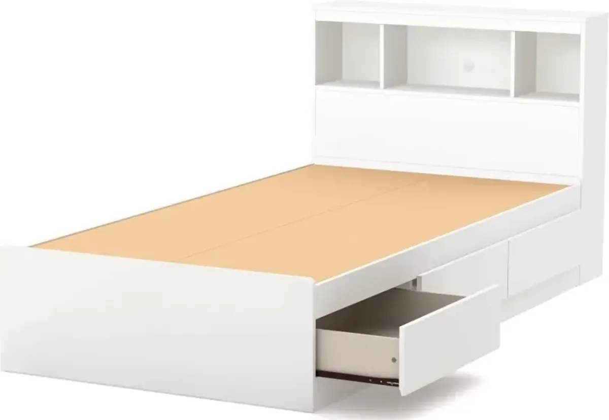 Reevo White Twin Mates Bed with Bookcase Headboard - South Shore