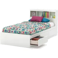 Reevo White Twin Mates Bed with Bookcase Headboard - South Shore