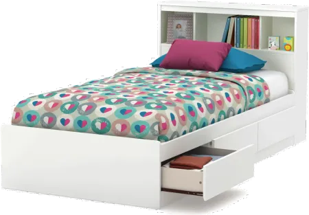 Reevo White Twin Mates Bed with Bookcase Headboard - South Shore