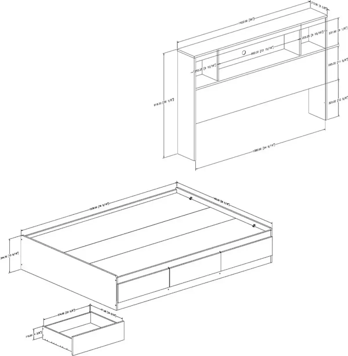 Reevo Full Mates Bed With Bookcase Headboard - South Shore