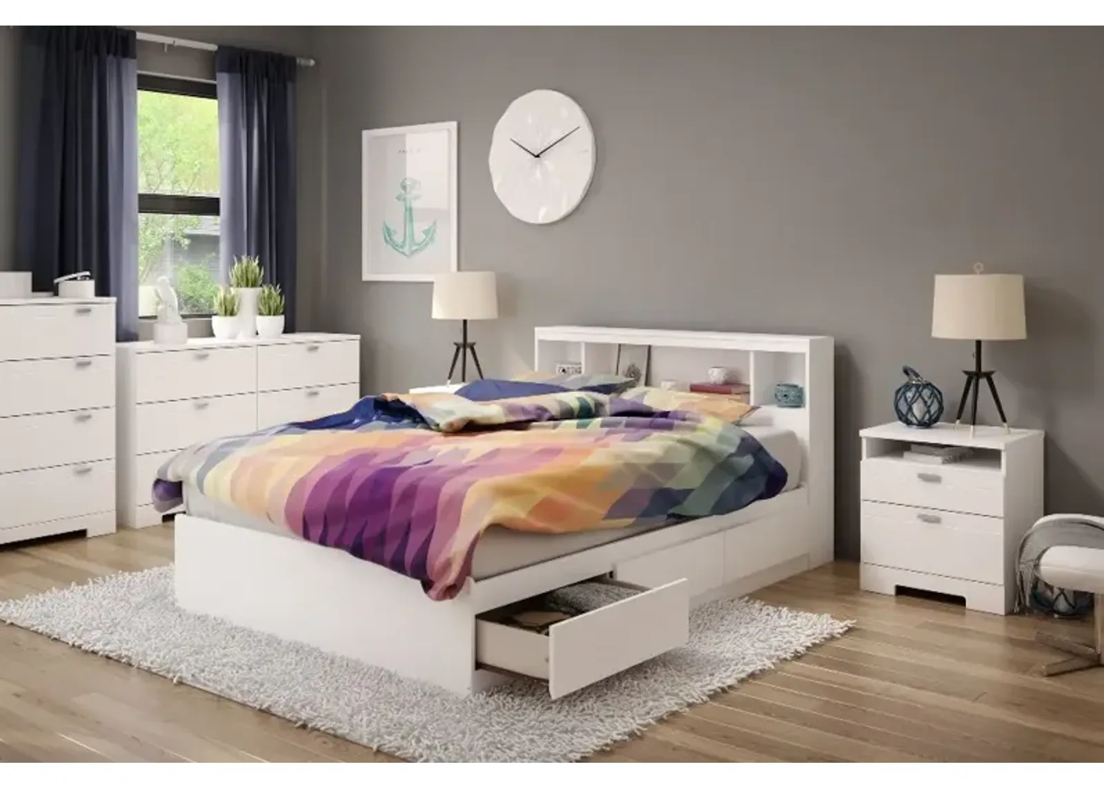 Reevo Full Mates Bed With Bookcase Headboard - South Shore