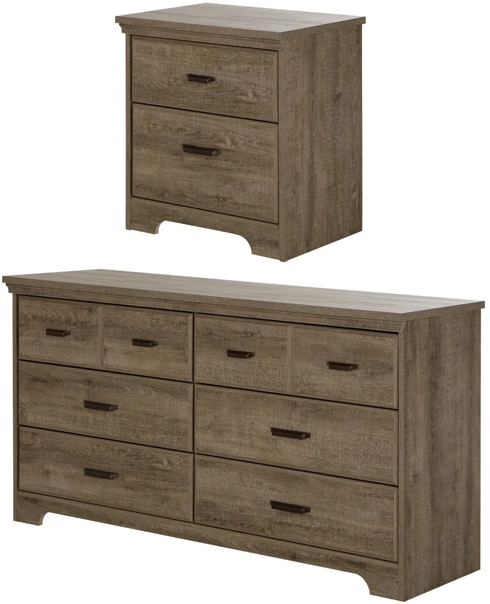 Versa Weathered Oak Double Dresser & Nightstand - South Shore