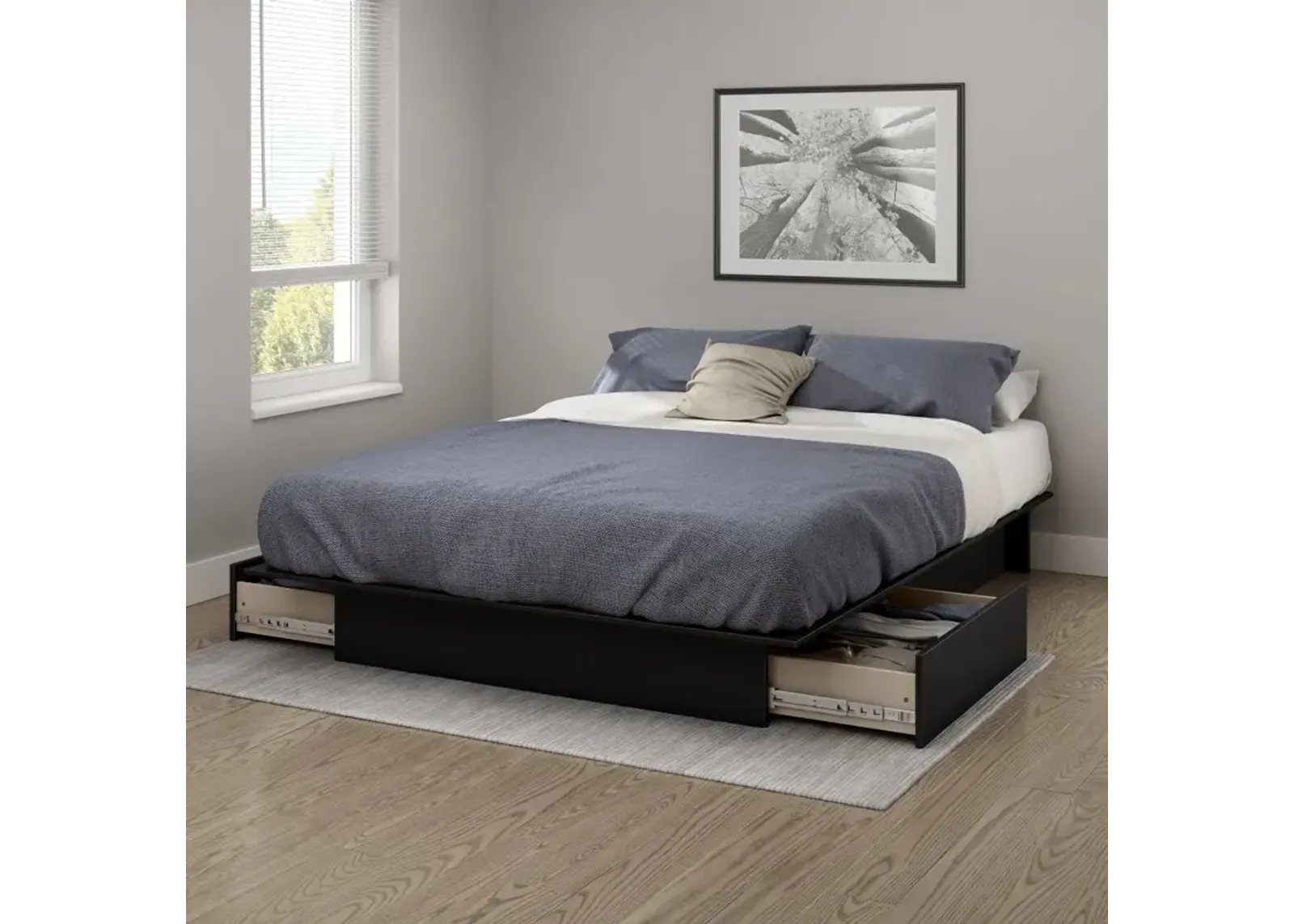 Gramercy Black Full/Queen Platform Bed with Drawers - South Shore