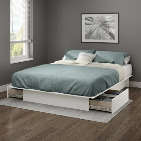 Gramercy White Full-Queen Platform Bed with Drawers - South Shore