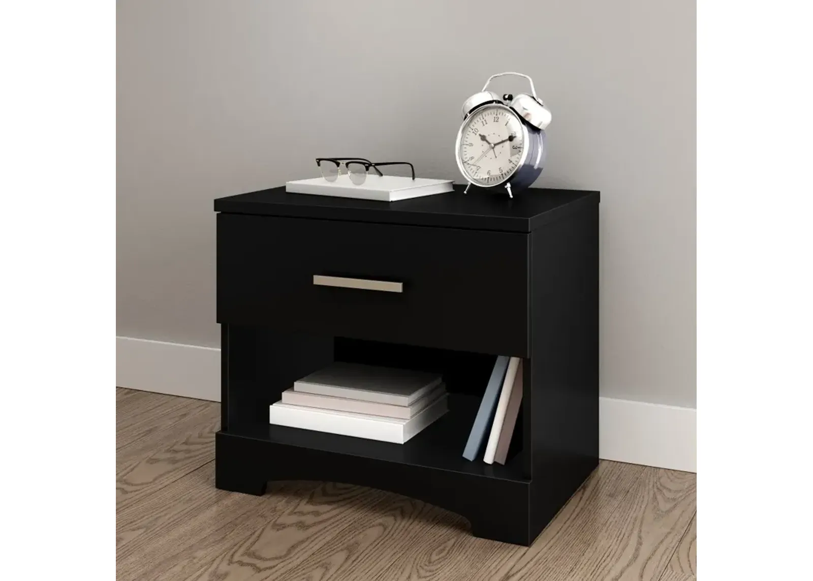 Gramercy Pure Black 1-Drawer Nightstand - South Shore