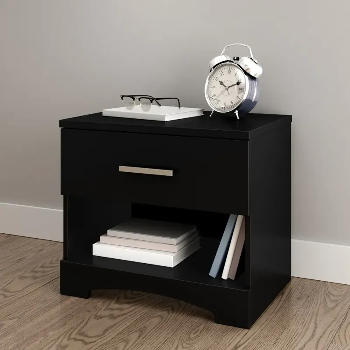 Gramercy Pure Black 1-Drawer Nightstand - South Shore