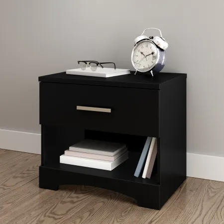 Gramercy Pure Black 1-Drawer Nightstand - South Shore