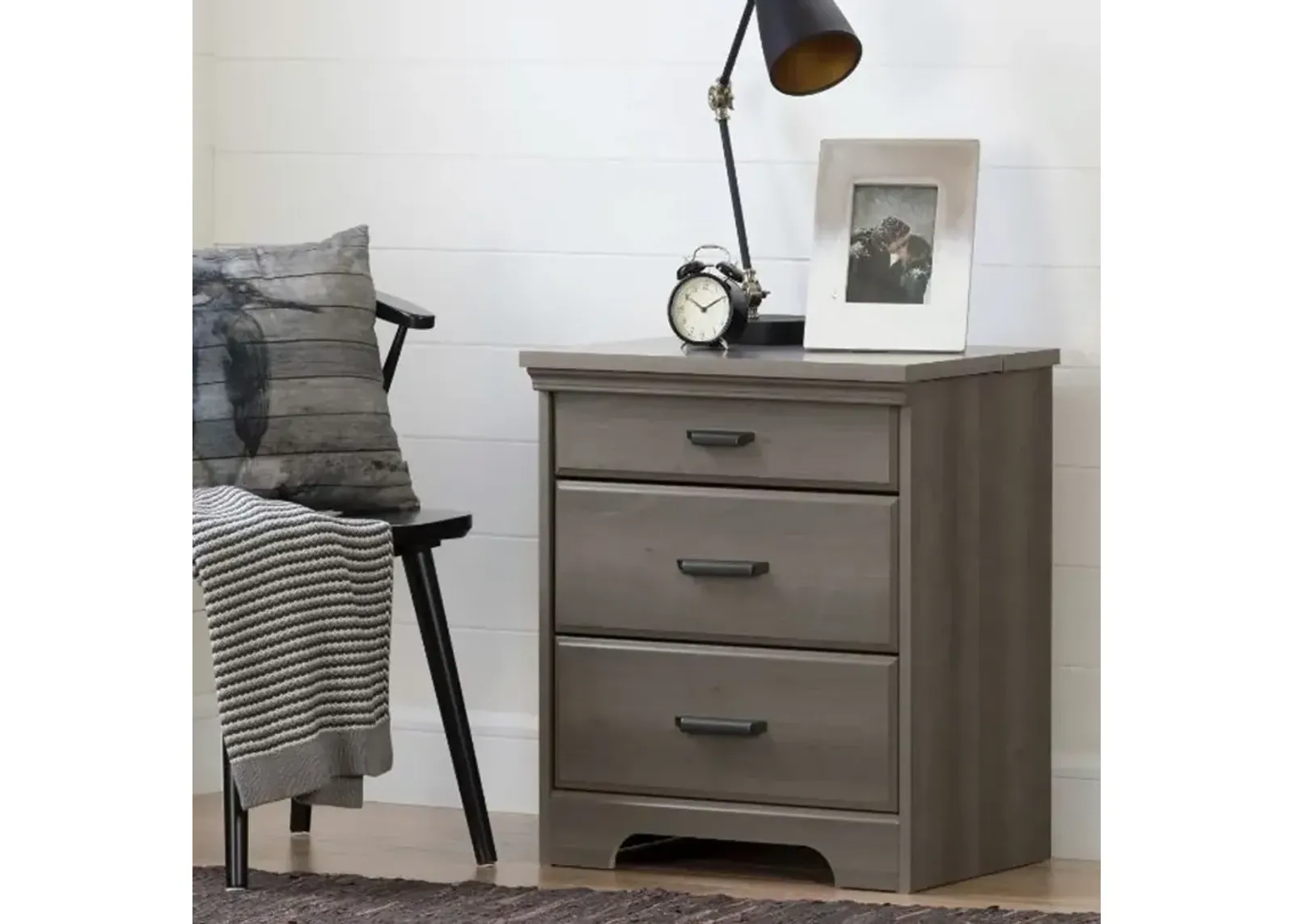 Versa Gray Maple Nightstand with Charging Station - South Shore