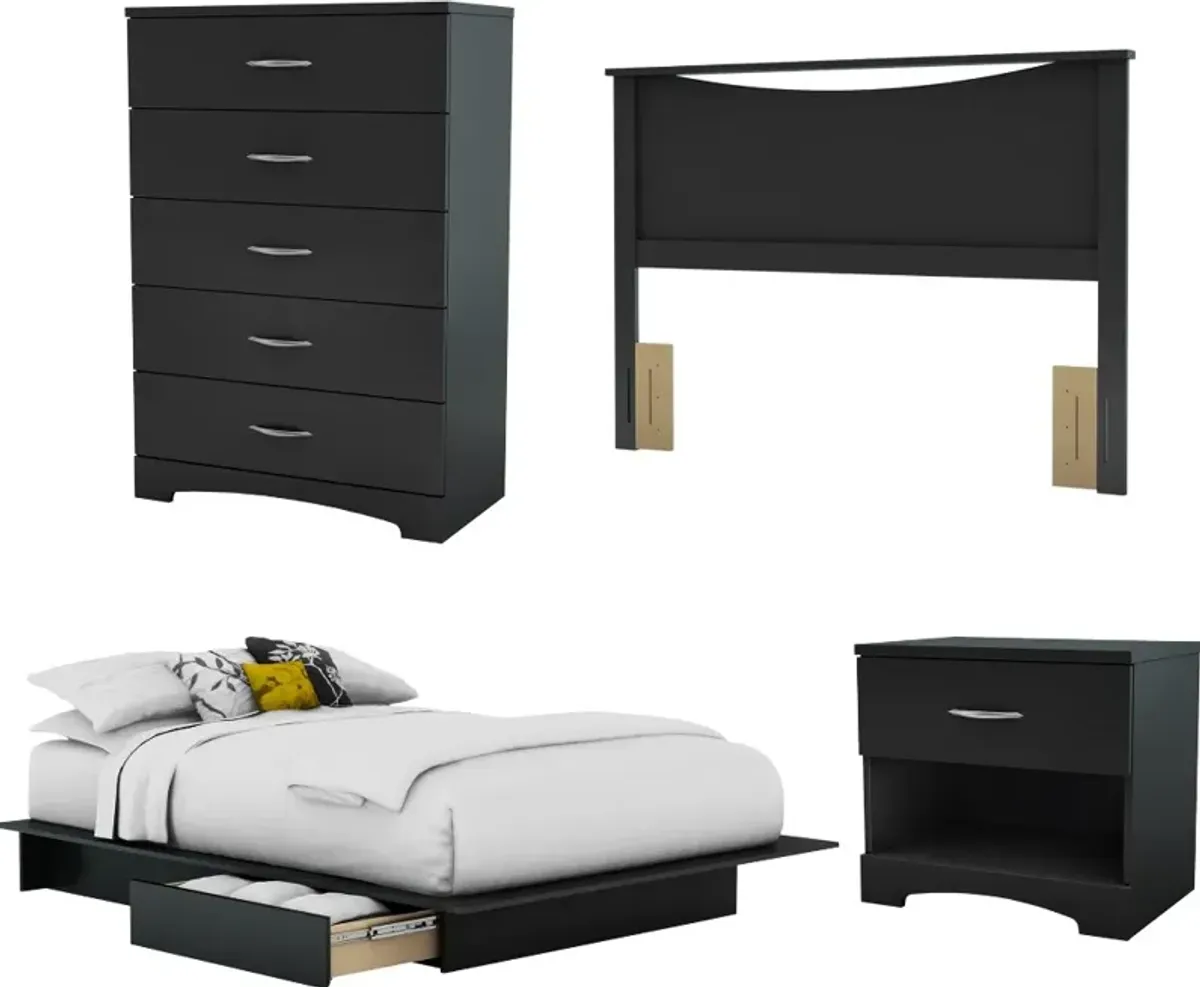 Step One Black 4 Piece Full Size Bedroom Set - South Shore