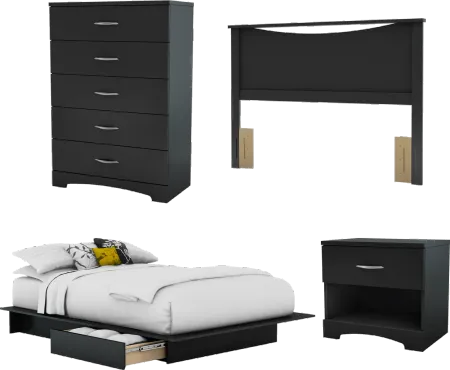 Step One Black 4 Piece Full Size Bedroom Set - South Shore