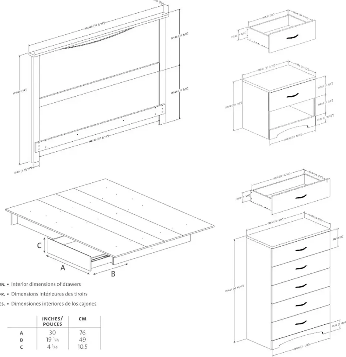 Step One Black 4 Piece Full Size Bedroom Set - South Shore