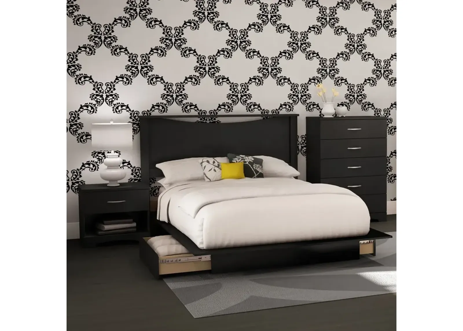 Step One Black 4 Piece Full Size Bedroom Set - South Shore