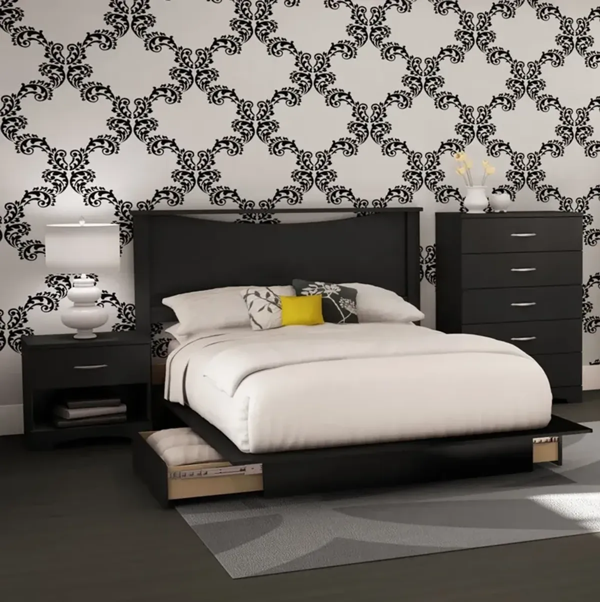 Step One Black 4 Piece Full Size Bedroom Set - South Shore