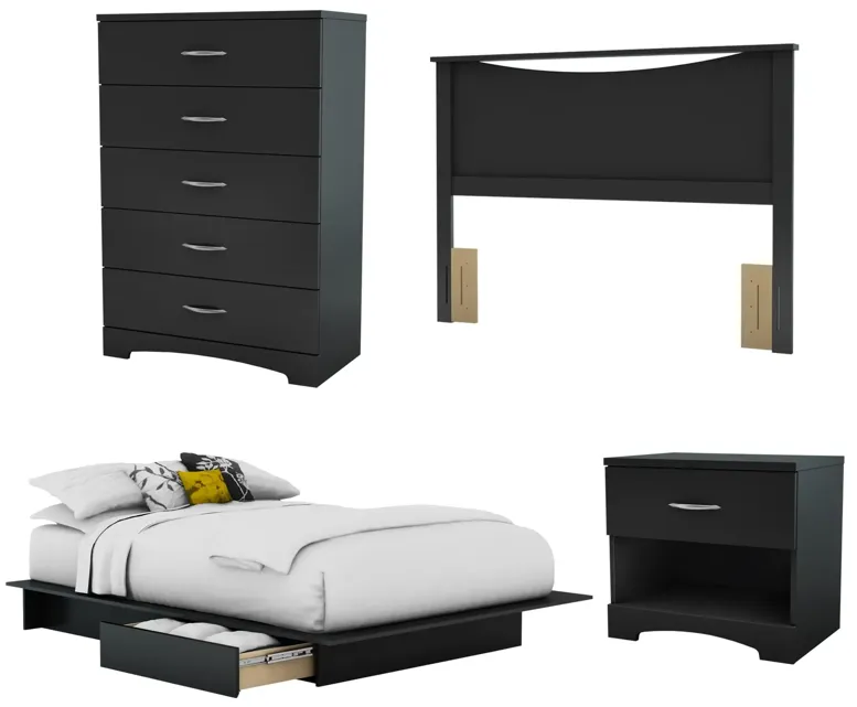 Step One Black 4 Piece Full Size Bedroom Set - South Shore
