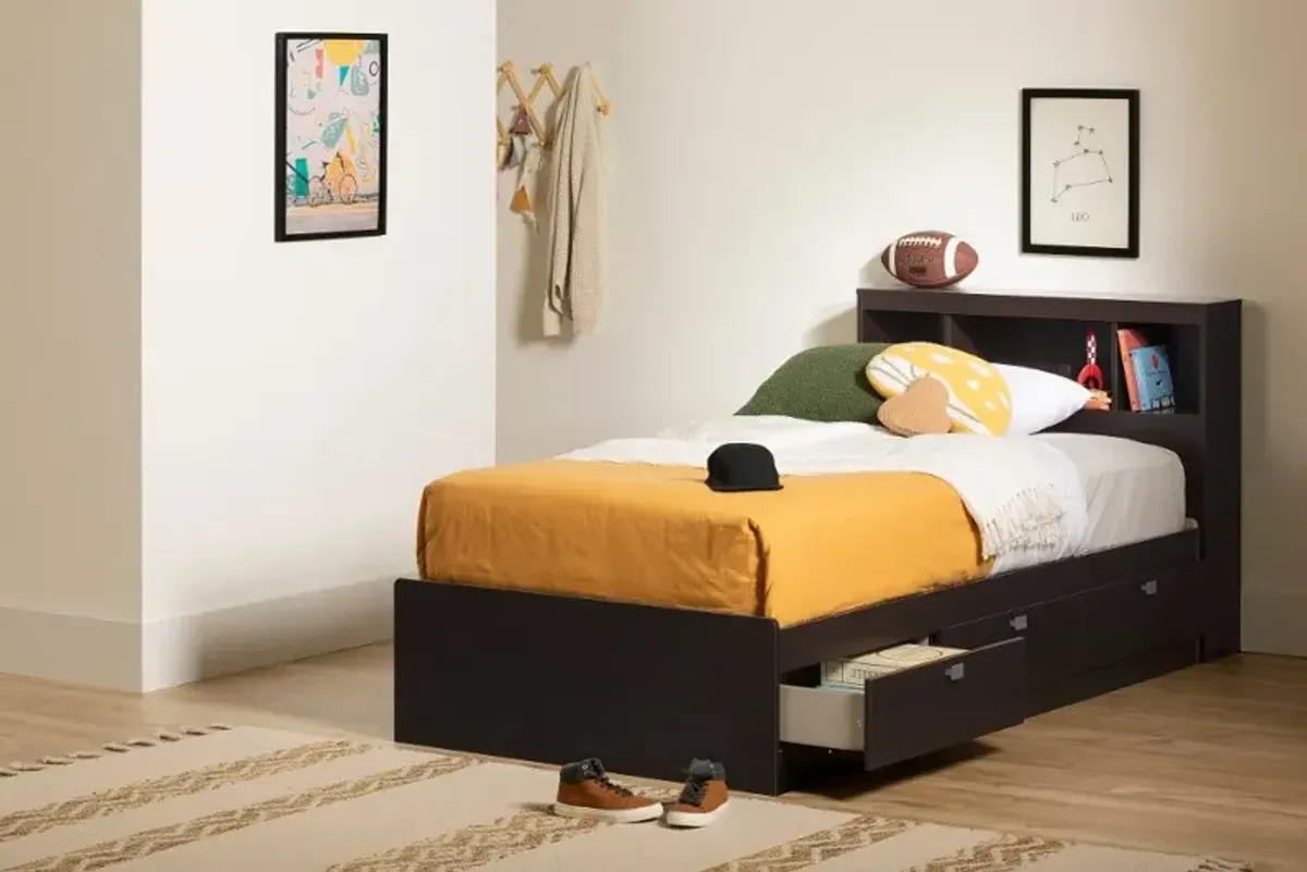 Spark Chocolate Twin Storage Bed and Bookcase Headboard Set - South Shore