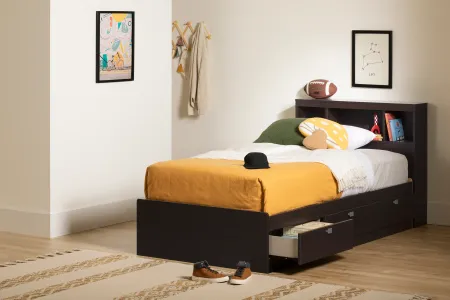 Spark Chocolate Twin Storage Bed and Bookcase Headboard Set -...