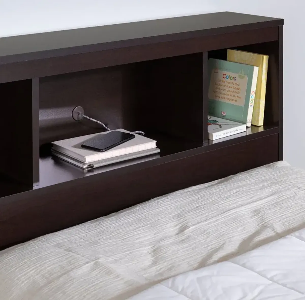 Spark Chocolate Twin Storage Bed and Bookcase Headboard Set -...