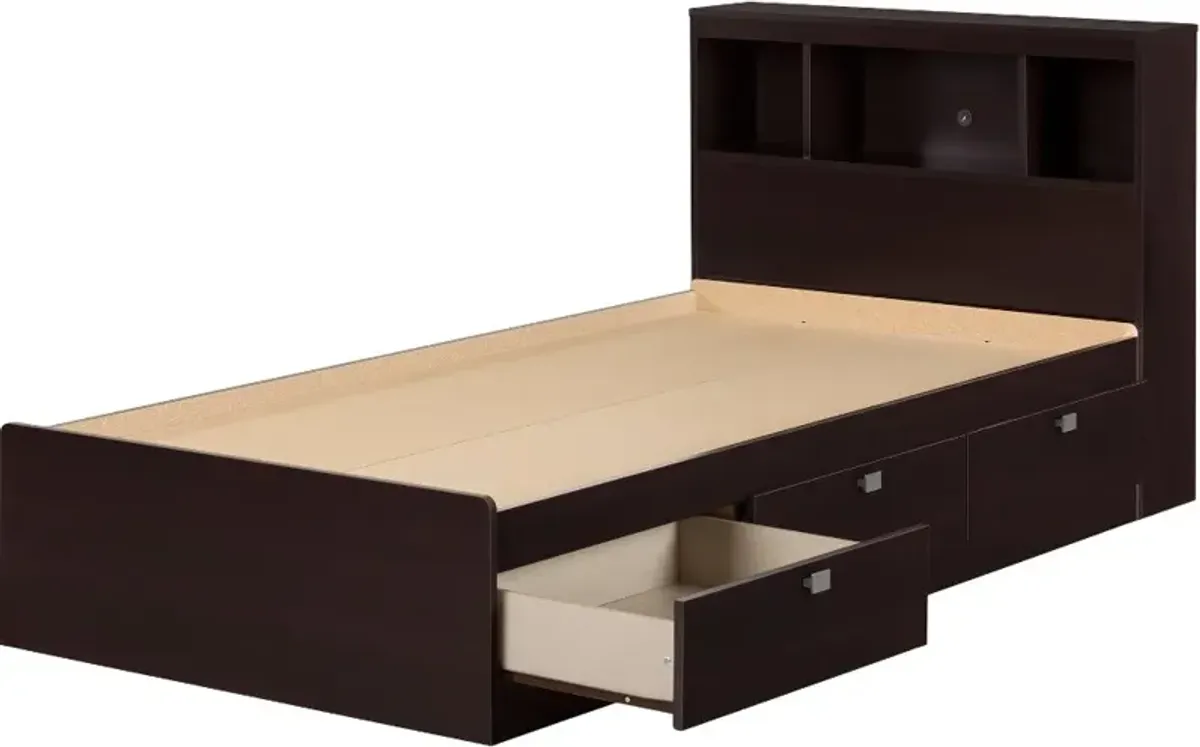 Spark Chocolate Twin Storage Bed and Bookcase Headboard Set -...