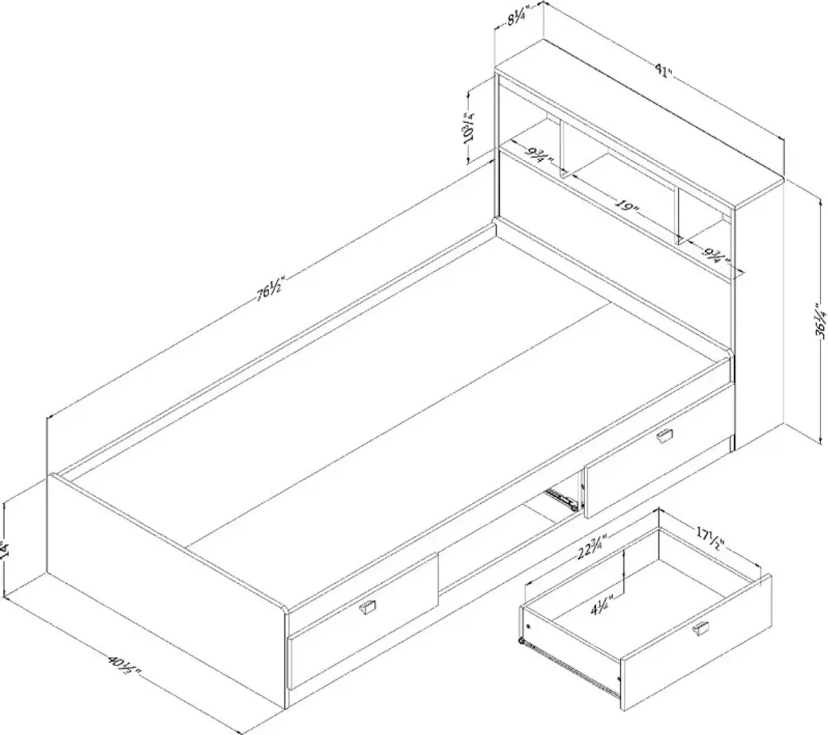 Spark Chocolate Twin Storage Bed and Bookcase Headboard Set -...