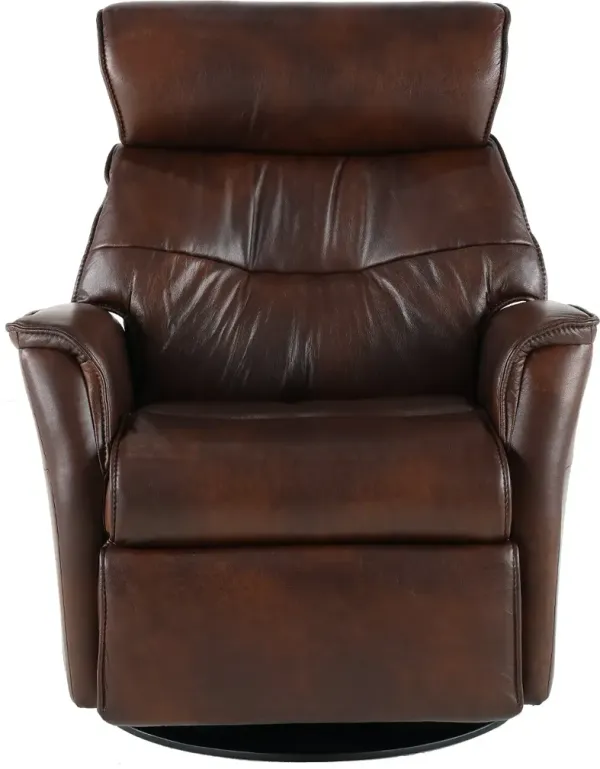 Captain Truffle Brown Large Leather Swivel Glider Power Recliner