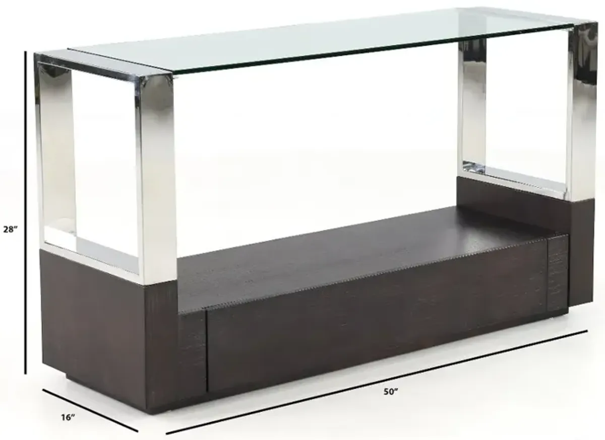 Revere Graphite and Chrome Glass Top Sofa Table