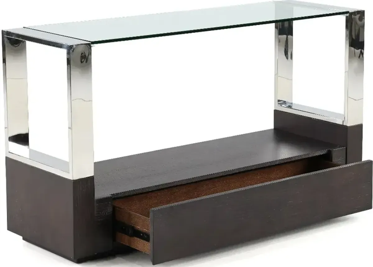 Revere Graphite and Chrome Glass Top Sofa Table