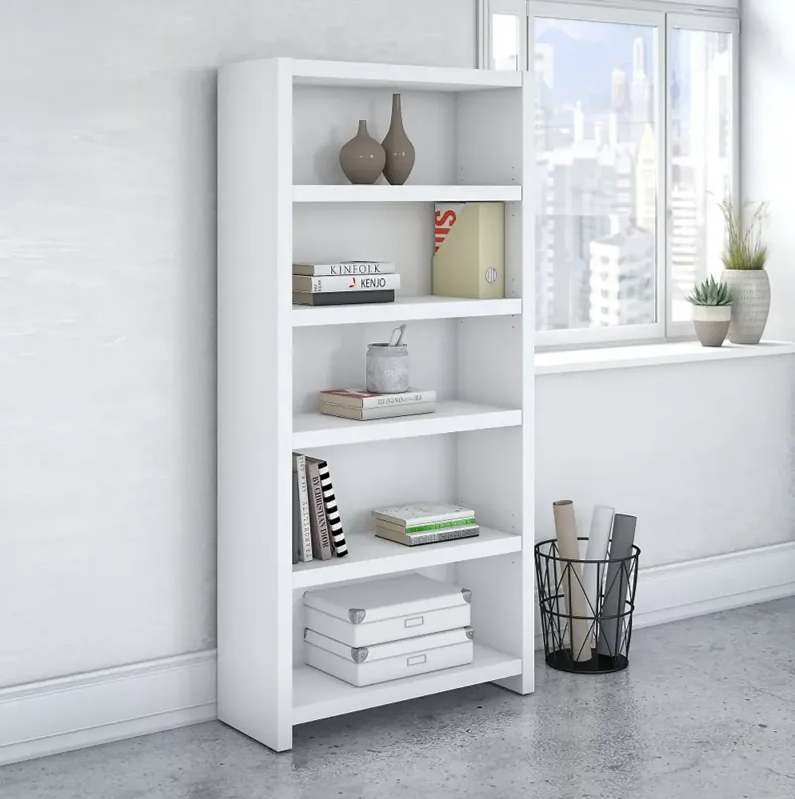 Eco White 5-Shelf Bookcase - Bush Furniture