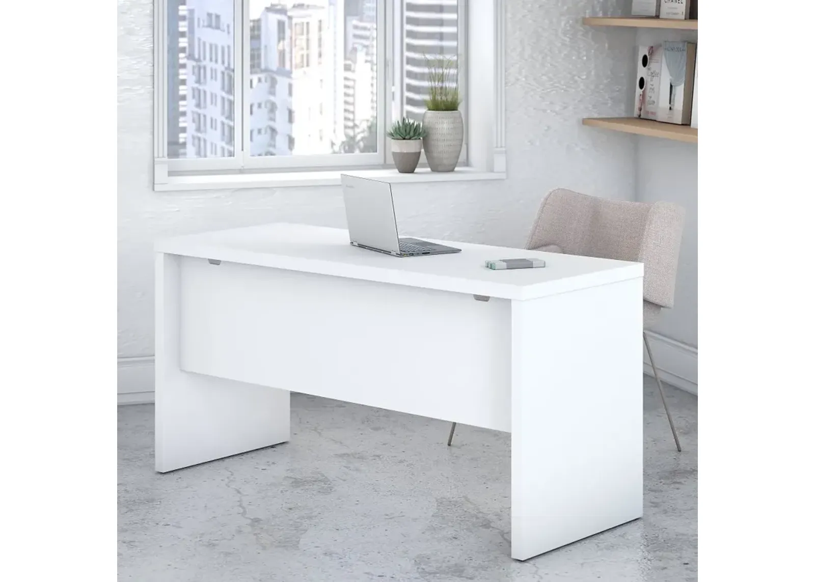 Eco White Credenza Desk (60 Inch) - Bush Furniture