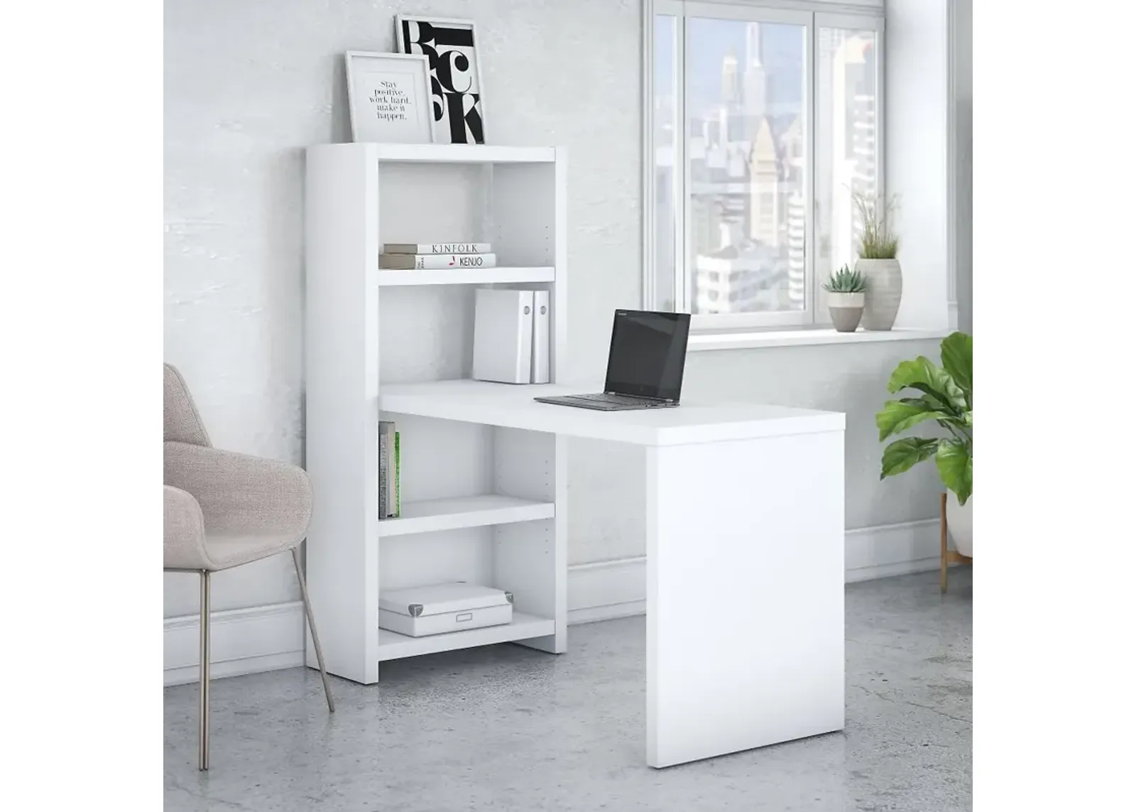 Eco White Bookcase Desk (56 Inch) - Bush Furniture